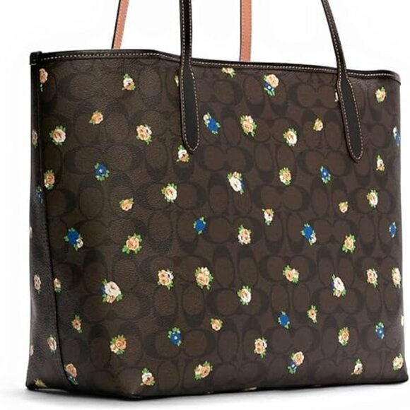 NWT COACH City Tote Brown Classic C With Vintage Mini Rose Pattern - Picture 5 of 9